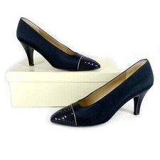 St. John Emily 75 Heels Black Satin Almond Cap Toe Pumps Sequin Embellished US 7