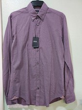 Men Hugo Boss Regular Fit Long Sleeve Cotton Shirt Redish Purple Small Size-NWT