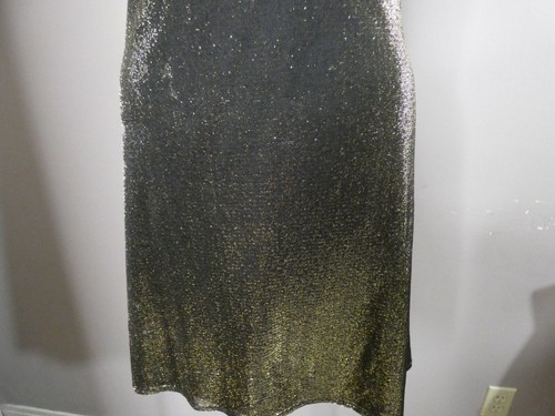 VTG 80s Up Beat Women's S Metallic Mini Dress Shift Gold & Black Party NYE - Picture 5 of 10