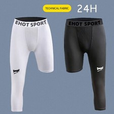 Men's Single Leg 3/4 Compression Leggings, Basketball Sports Breathable Pants