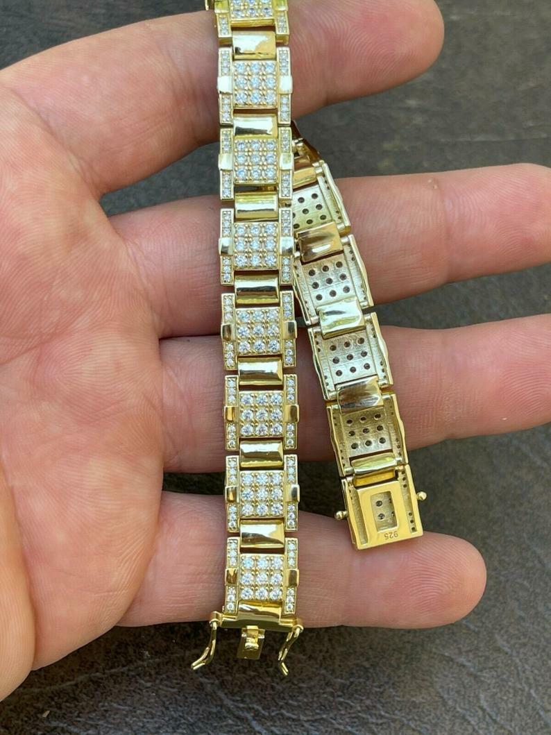 7Ct Round Cut Lab Created Diamond Men's Bracelet 8' 14K Yellow