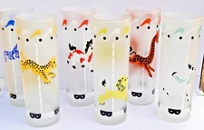 Libbey Carousel Animals 1950s Frosted Marked Tom Collins Iced T Glasses Set 6
