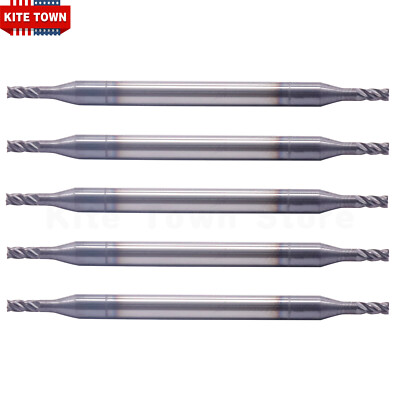 5Pcs 4 Flute 1/16''x1/8''x1/8''x2'' Double End Solid Carbide End Mills AlTiN Coated