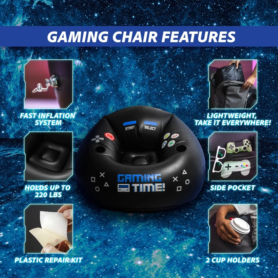 Cadeira de jogos inflável azul FranFusion para crianças com porta-copos e bolso lateral - Imagem 4 de 4