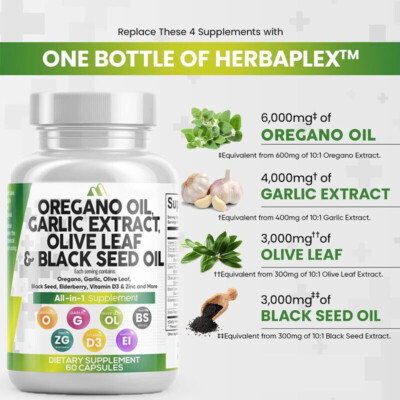 Origano Oil, Garlic, Olive Leaves, Black Seed Oil, Immune Support and Digestive