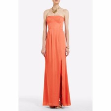 BCBGMaxAzria Pink Orange Coral Enyas Strapless Slit Dress Size 2