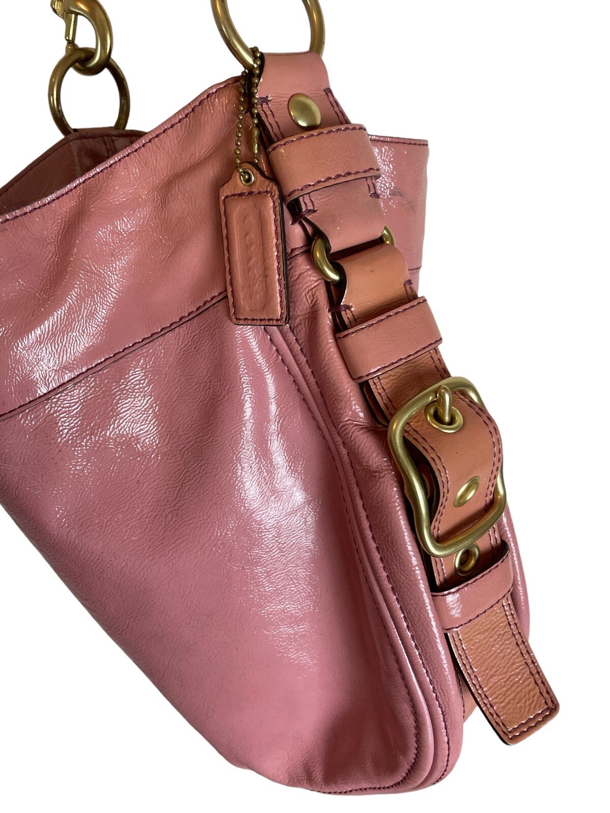 COACH ZOE Hobo Shoulder Y2K Bag Purse Patent Pink Gem
