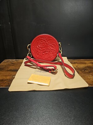 Patricia Nash Leather Devonia Round Chain Shoulder Bag Red Berry Tooled  CUTE
