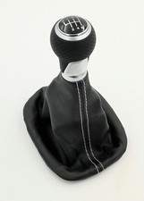 SCHALTKNAUF + SCHALTSACK  passend für SEAT Ibiza Leon / Naht Weiß / 6 Gang  / K1