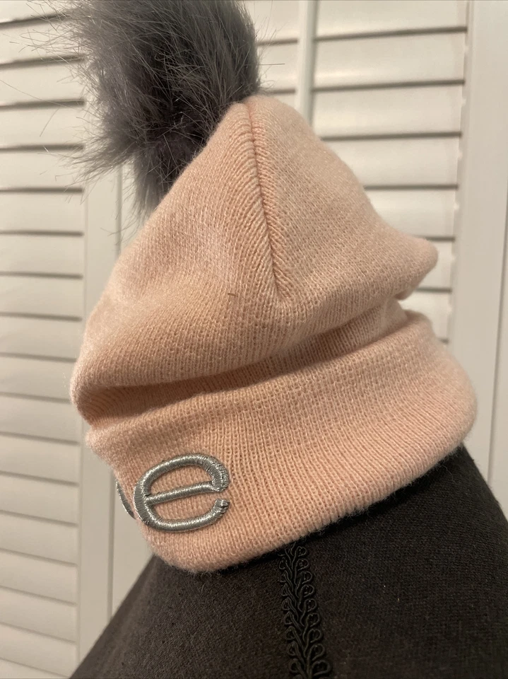 🔥Bebe Mujer Rosa Esquí Conejito Trineo Lana Gorro Invierno con Sombrero Gris Pom Pom🔥 Foto 2 de 4