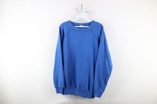 Vintage 90s Streetwear Mens XL Faded Blank Raglan Crewneck Sweatshirt Blue USA