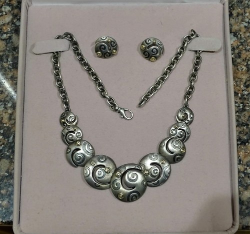 18k UNOAERRE ITALY Spiral Collection 16" Necklace & Earrings,18K + Sterling - 第 1/12 張圖片