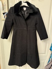 Talbots KIDS 100 Wool Black Dress Coat Removable Faux Fur Collar Sz 10, New