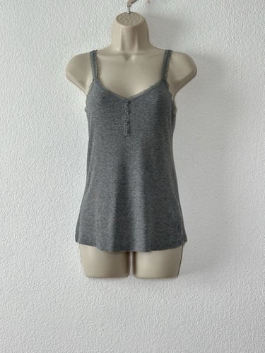 Y2K Womens Small Gray Henley Tank Top Cami Lace Strap Button Rib Knit Bella Swan - Foto 1 di 6