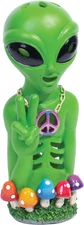 11" Green Alien Incense Burner Tower Peace Mushroom