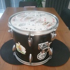 Small Drum made into a side table with playing card decoration 