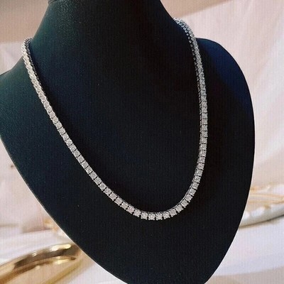 15Ct Round Cut White Moissanite Women's Tennis Necklace 14k White Gold Plated