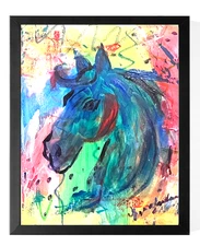 GUAJARDO Original Expressionism Neon Blue Horse 14X11 Canvas Signed Art