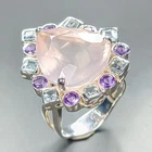 Handmade 24 ct+ Natural Rose Quartz Ring 925 Sterling Silver Size 8 /R461593