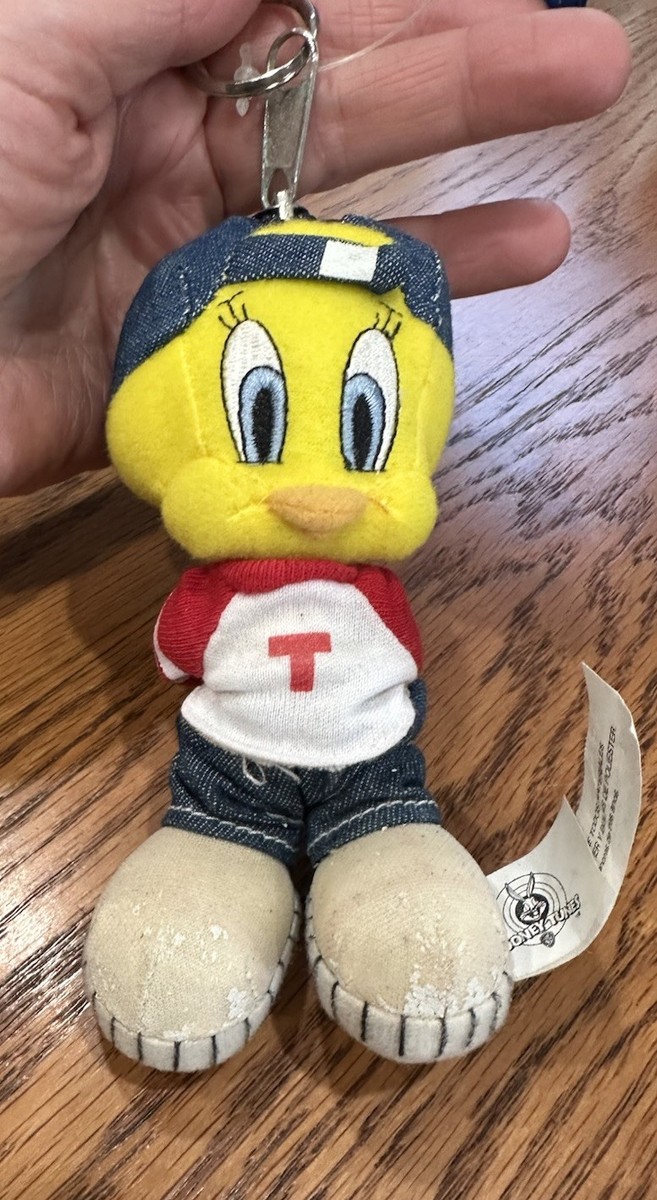 2 Vtg Looney Tunes Tweety Bird Denim Hat Plush Coin Zipper Purse