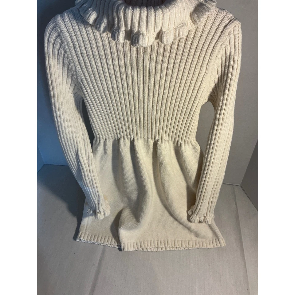 Vestido Suéter Rachel Zoe Niñas Crema Acanalado Volantes Cuello Alto Talla 5/6 Foto 4 de 4
