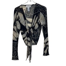 Joseph Ribkoff Women's Top Cropped Mesh LDS Cover-Up Sheer Floral Tie Front 6