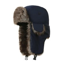 Trapper Hat Warm Faux Fur Winter Hat with Ear Flaps Windproof 1 Navy Blue
