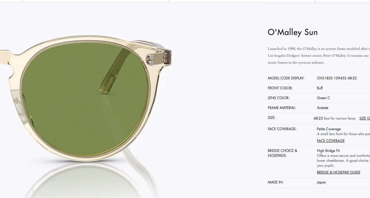 OLIVER PEOPLES O'Malley 48mm SUN OV5183S in Buff / Green C MSRP