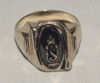 Vintage 1974 ''S'' High School Class Ring Josten Solid 10K White Gold SZ-10