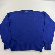 Polo Ralph Lauren Blue Crewneck Pullover Cotton Sweater Size XL Red Pony Vintage