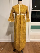 Vintage 1970s Yellow Floral Print Prairie Maxi Dress with Lace Trim and Empire