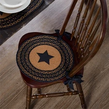 Country 15 in Star Chair Pad Black Farmhouse Jute Kitchen Table Decor VHC Brands