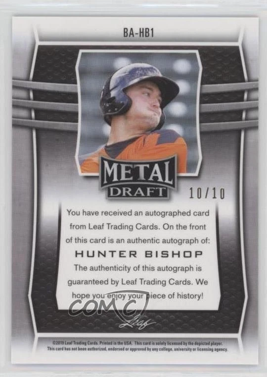 2019 Leaf Metal Draft Green /10 Hunter Bishop #BA-HB1 Auto - Image 2 of 2
