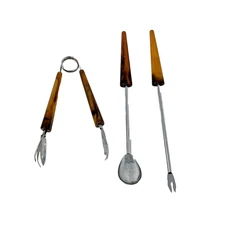 Vintage Bartender Mixology Tools Bakelite Handles Butterscotch Swirl MCM