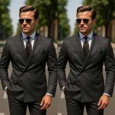 Formal Black Men Suits Double Breasted 2Pcs Business Wedding Jacket Tuxedo