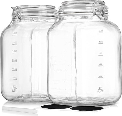 2 Pack 1 Gallon Square Super Wide-Mouth Glass Jars with Airtight Lids - Glass...