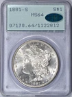 1881-S MORGAN SILVER DOLLAR PCGS MS64 CAC OGH RATTLER NICE