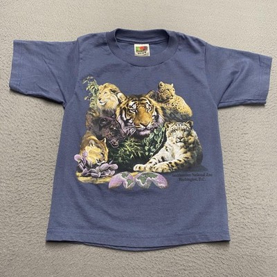 VTG Smithsonian National Zoo Shirt Kids 6/8 Blue Tiger Lion Panther Cats y2k 90s