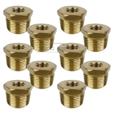 10PC Hex Reducer Bushing 3/4" Male x 1/4" Female NPT Adapter Pipe Fitting Brass