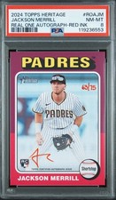 2024 Topps Heritage High JACKSON MERRILL AUTO RC REAL ONE RED INK /75 PSA 8