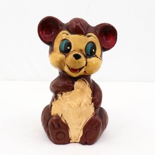 Vintage Chalkware Big Eye Bear Piggy Bank Carnival Prize Kitsch MCM
