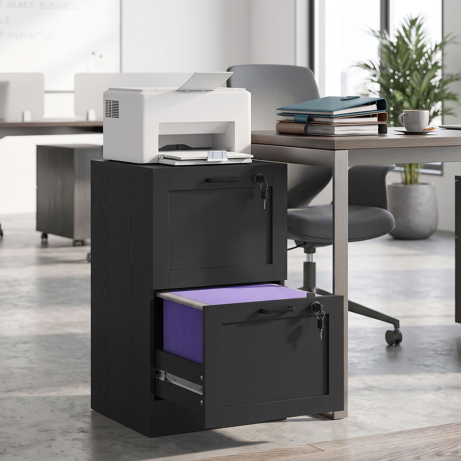 HOMCOM Office File Cabinet with 2 Drawers, Vertical Filing Cabinet, Black