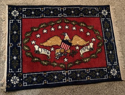Patriotic 1976 Bicentennial Americana Eagle Rug Deering Miliken 2 10  X 4 4 