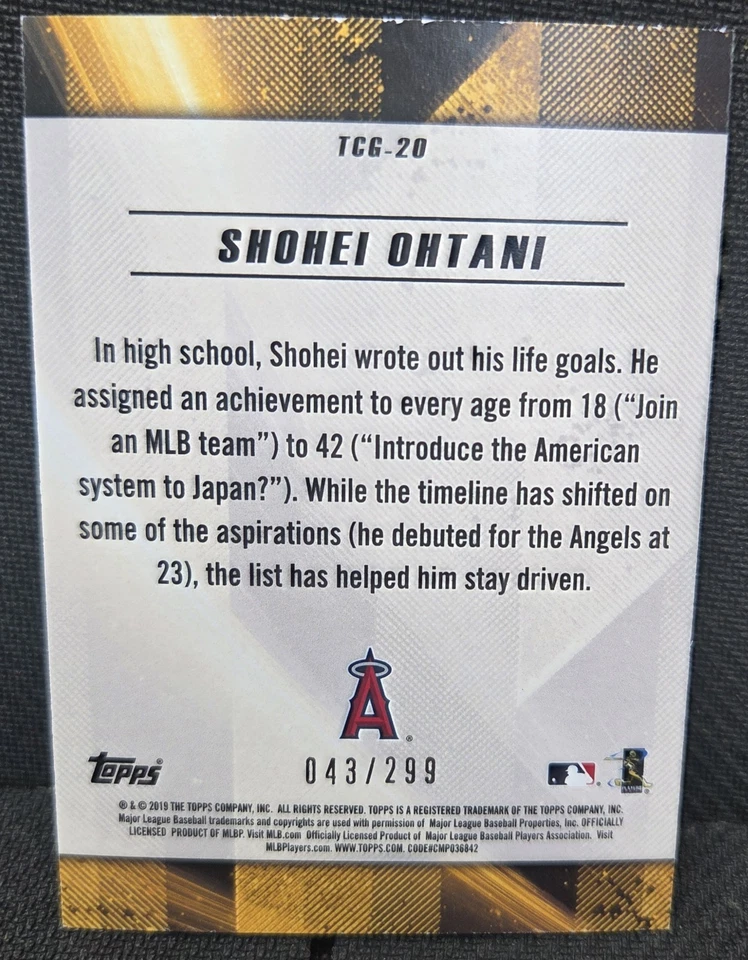 2019 Topps of the Class Greats Gold Foil shohei ohtani  043/299 - Image 2 of 2