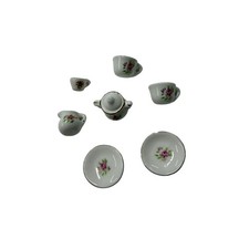 Vintage Miniature Porcelain Tea Set Pink Rose Floral Gold Trim 7 Piece Dollhouse
