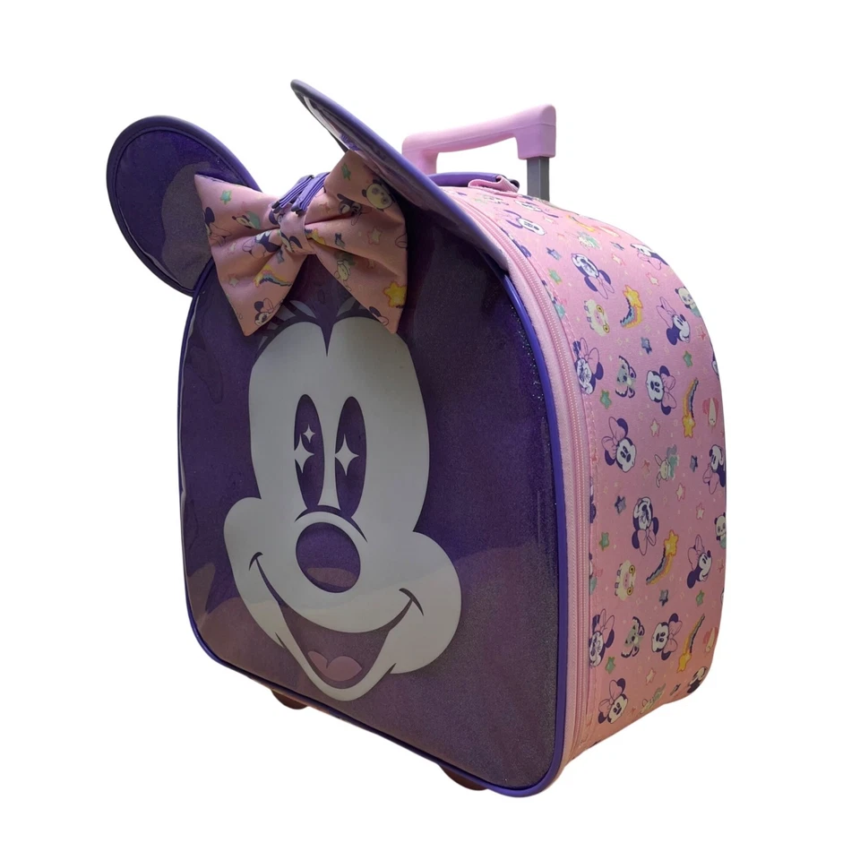 Disney Kids Purple & Pink Sparkling Minnie Mouse Rolling Luggage Size M - Image 2 of 4