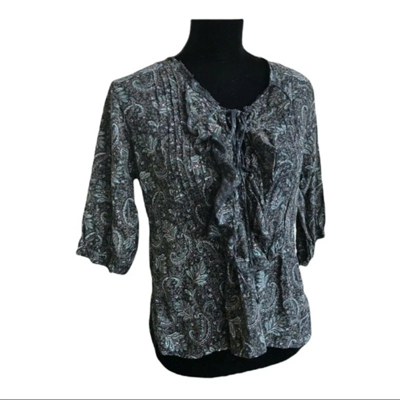 Denim & Supply Womens Blouse Size XS Ralph Lauren Lace Up Paisley Ruffle Poet - Image 3 of 4