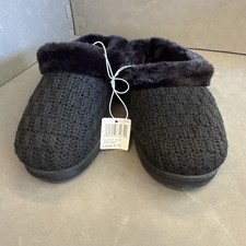Dearfoams Knit Slip-On Slippers Faux Fur Trim Black Women's M 9-10. No 103