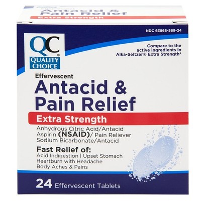 , Extra Strength Effervescent Antacid and Pain Relief Tablets, Relief from Ac...