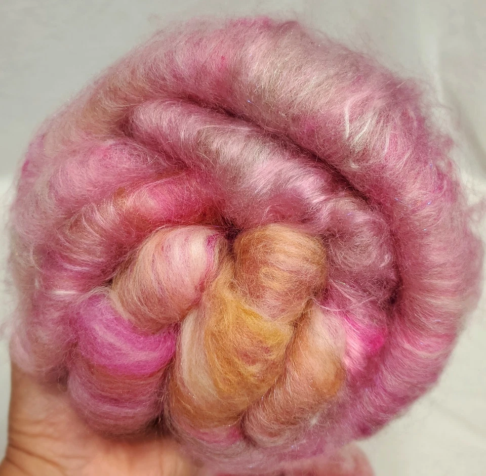 2 Carded Art Batts 3.125 Oz Alpaca BL Merino Top Wool Hand Dye Silk Fiber Pink - Image 4 of 4